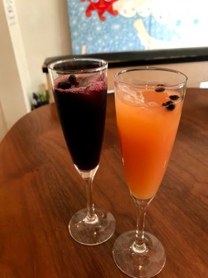 100% Juice - Grape on the left, Pink Grapefruit on the right at Plus Veganique in Tokyo