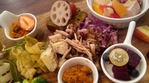 Plate that mixed European and Japanese approach. Genius at Plus Veganique in Tokyo