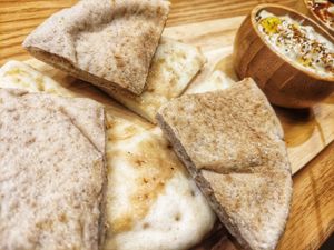 Whole wheat and garlic pita at Pita Bakery in Central Singapore