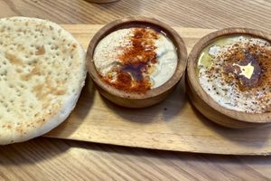 Pita, hummus, and baba ganoush  at Pita Bakery in Central Singapore