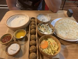 “Try it all" platter!  at Pita Bakery in Central Singapore