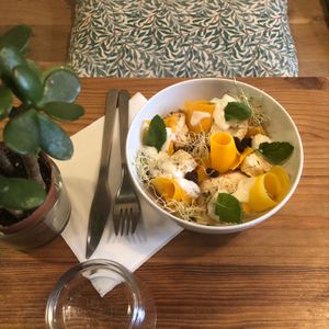 Quinoa bowl with herbs cream , butternut pickles and roast celeriac . at Vero L'Autre Cantine in Paris