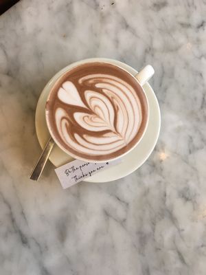 Hot Cacao with Almond Mylk and cute lil note 📝  at Cafe Organic in Kerobokan Kelod