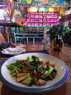 Glass noodles with tofu and mushrooms. I wish the portion was bigger! at Yogis Spicy in Bangkok