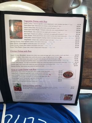 Vegan menu items  at Himalayan Nepali Cuisine in Cary