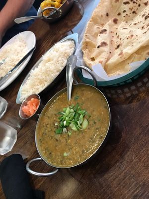 Nepali Black Dal with basmati rice, onion chutney, and Roti  at Himalayan Nepali Cuisine in Cary