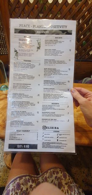 Food menu at Elixiba in Byron Bay