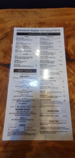 Drink menu at Elixiba in Byron Bay