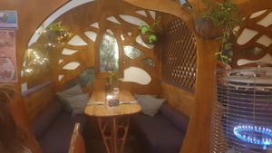 I love these eating nooks! at Elixiba in Byron Bay