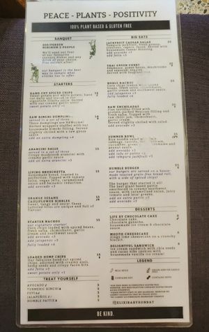 Menu at Elixiba in Byron Bay