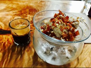 iced coffee with caramel and hazelnut.  at Elixiba in Byron Bay