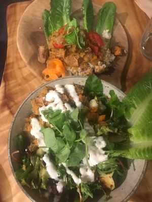 Keto bowl with jackfruit and green tea mushrooms  at Elixiba in Byron Bay