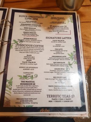 Menu P2 at Elixiba in Byron Bay