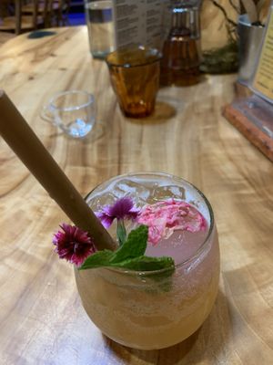 Peach Kombucha + Gin Cocktail with Balance Tincture  at Elixiba in Byron Bay