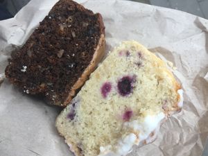 walnut and coffee loaf, lemon and bluberry loaf at Lele's in East London