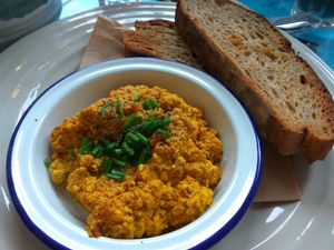 Sourdough toast and scrambled tofu at Lele's in East London