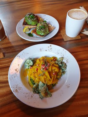 Dal and avo on toast at Dandelion Cafe in Saltaire