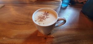 Decaff latte at Dandelion Cafe in Saltaire