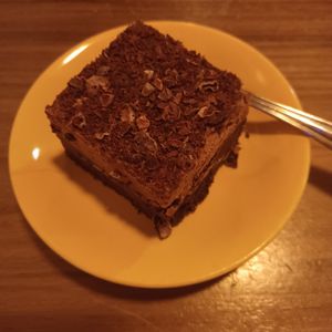 Chocolate brownie at Dandelion Cafe in Saltaire