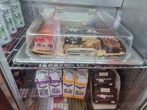 Cheesecakes, cookie dough and brownie. at Dandelion Cafe in Saltaire