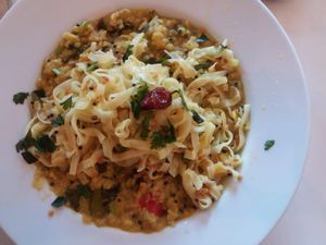Dal with lemon rice noodles at Dandelion Cafe in Saltaire