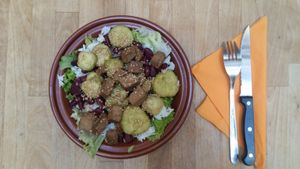 Organic and local vegan salad, japanese style at Mundo Cafe in Lyon