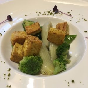 Roasted tofu with vegetables from the garden at Orso Grigio in Cavalese