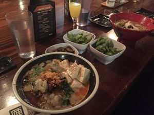 Spicy creamy vegan ramen, edamame.  at JINYA Ramen Bar in Las Vegas
