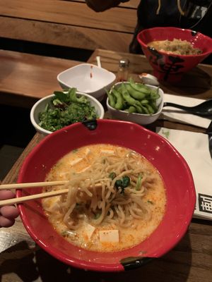 Spicy creamy vegan, seaweed salad, edamame.  at JINYA Ramen Bar in Las Vegas