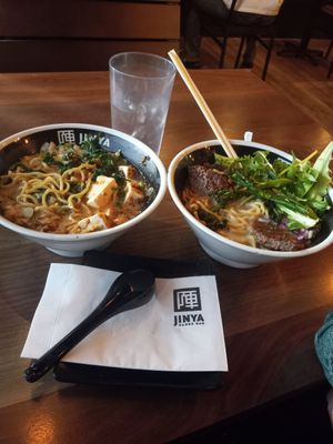 Spicy Creamy Vegan ramen and White Tsunami Pearl ramen at JINYA Ramen Bar in Las Vegas
