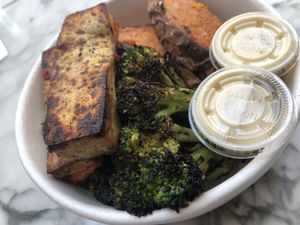 Tofu, broccoli, sweet potato + tofu aioli at DIG in Rye Brook