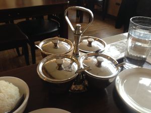 Additional hot sauces. I think that the vinegar might have fish sauce, smelled like it to me. at Tamayo's in Oak Harbor