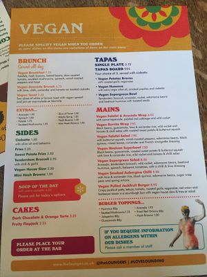 Vegan menu  at Lounges - Caballo Lounge in Epsom