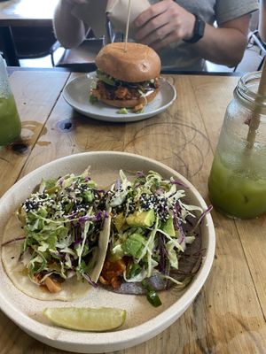 Jackfruit tacos and jackfruit burger  at The Belle General in Ballina