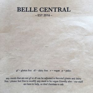 menu at Belle Central in Ballina
