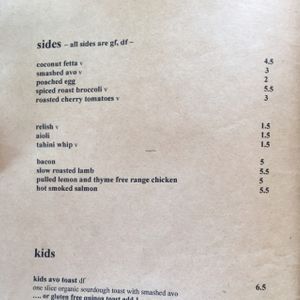 menu at Belle Central in Ballina