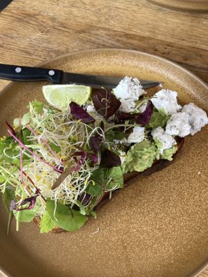 Smashed avo with vegan feta  at Belle Central in Ballina