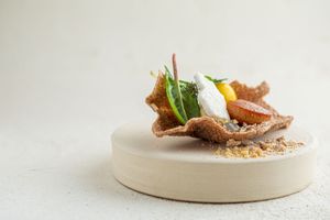 Amaranth Plant-based dessert with quinoa, sorrel and summer fruit - vegan crème at Amaranth in Merelbeke