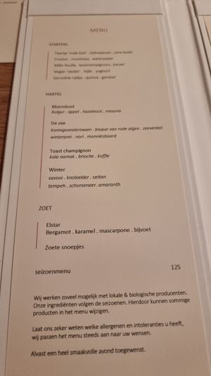 Menu January 2023 at Amaranth in Merelbeke