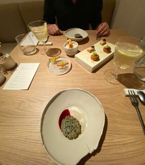 Appetizers with “earth” pairing drinks (non alcoholic )  at Amaranth in Merelbeke