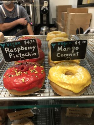 Raspberry pistachio & mango coconut at Good Town Doughnuts in Costa Mesa