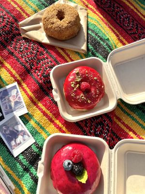 toasted coconut, triple berry, raspberry pistachio   at Good Town Doughnuts in Costa Mesa
