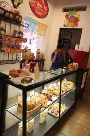 bread, pastries, empanadas, homemade yeast doughnuts prepared fresh daily  at Mercardo Sano in San Miguel De Allende