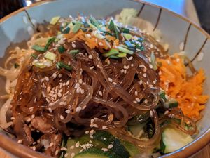 Glass noodle bibimbap at Bibimcup in Dusseldorf
