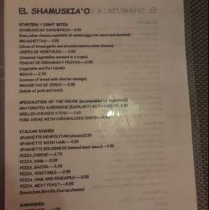 menu at El Shamuskia'o in Havana