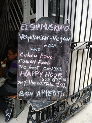 It was refreshing to see "vegetarian/vegan" on the board!  at El Shamuskia'o in Havana