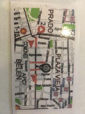 Map on reverse of business card at El Shamuskia'o in Havana