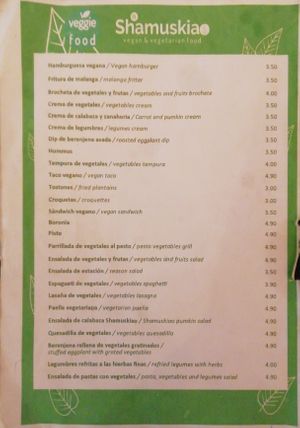 Vegetarian menu at El Shamuskia'o in Havana