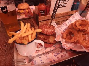 Plant-powered patriot, fries and onion rings at Doghouse  in Glasgow