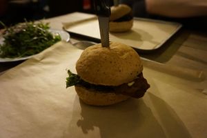 Hail Seitan burgers and House salad  at Doghouse  in Glasgow